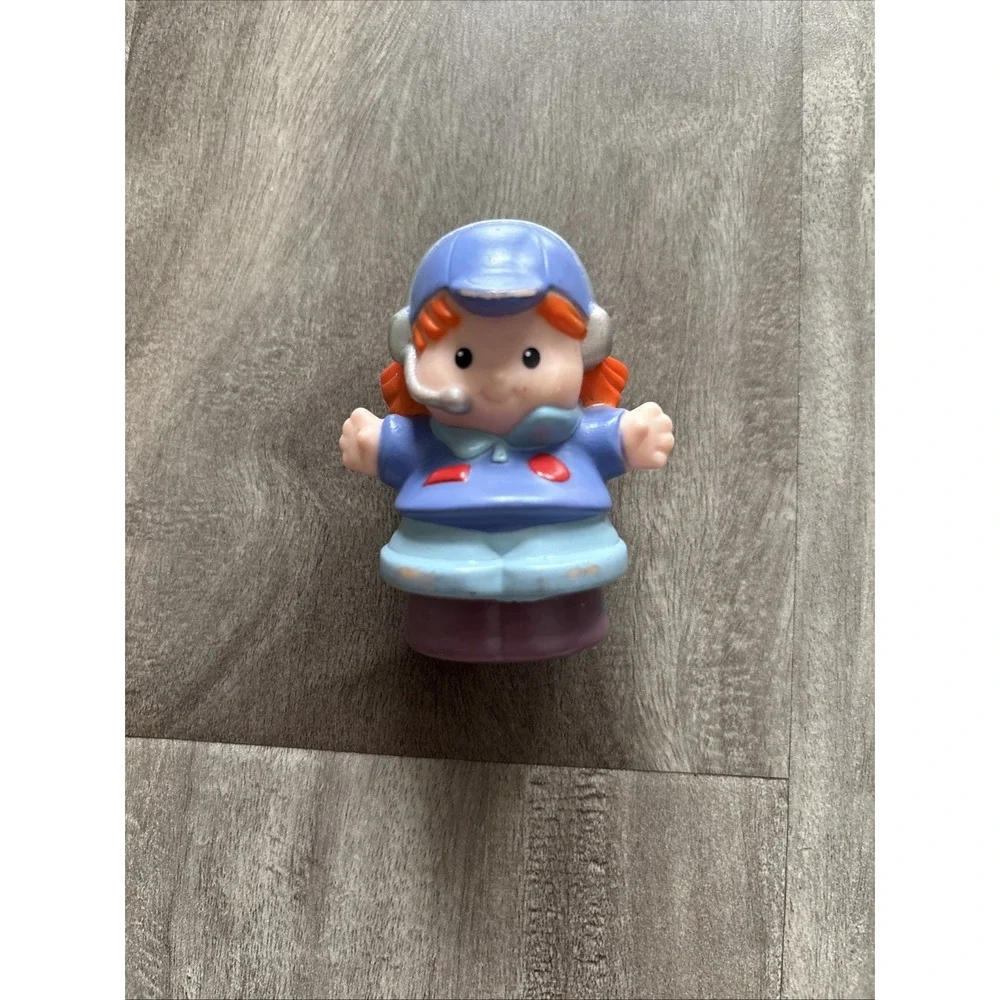 Fisher Price Little People Airplane Helicopter Pilot Girl Figure Blue Cap